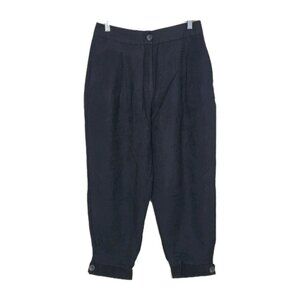 Zara Pants Womens M Black Balloon Cropped Button Hem Pleated Pockets Grunge Goth